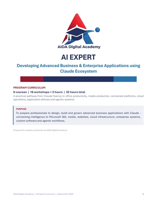 First page of the AI Expert Claude Ecosystem curriculum